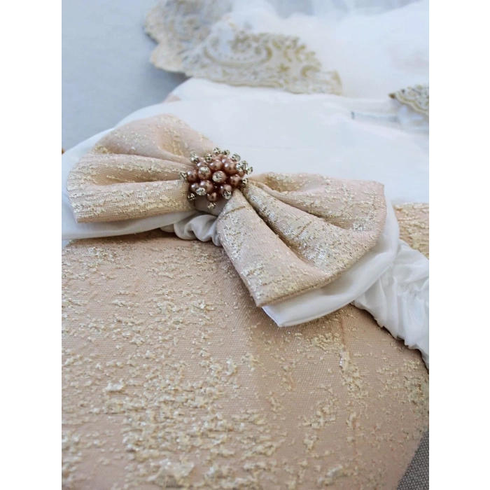 Eterelle Yenidoğan Gold Zümrüt Taşlı Prizma Taç Nakışlı Lüks Duvaklı Kumru Kundak Bebek Battaniyesi Gold