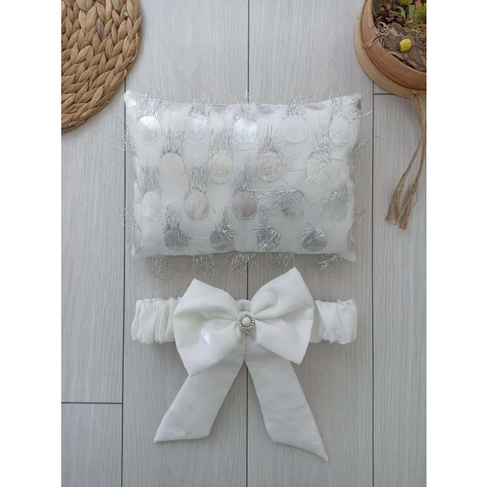 Eterelle Yenidoğan İzmir İncisi Tül İşlemeli Pamuklu Fiyonklu Kundaklı Lüks 3lü Alt Açma Seti Gümüş