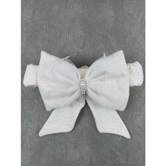 Eterelle Yenidoğan Kumru Soft Cotton Taç Nakışlı Trilüks Kundak Bebek Battaniyesi Ekru