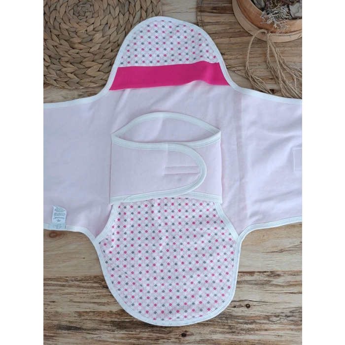 Eterelle Yenidoğan Mutlu Fil Ailesi Nakışlı Çıt Çıt Kapamalı Bebek Kundak Fuşya