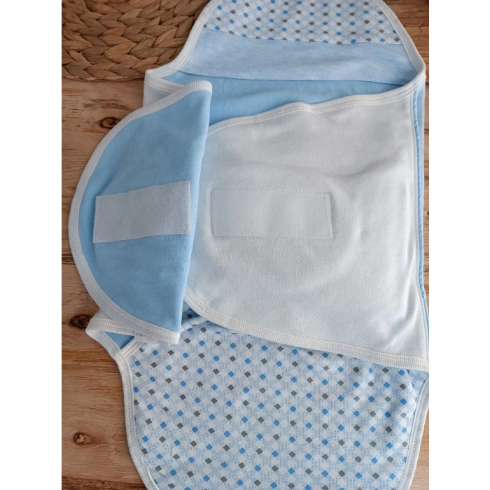 Eterelle Yenidoğan Mutlu Fil Ailesi Nakışlı Çıt Çıt Kapamalı Bebek Kundak Mavi