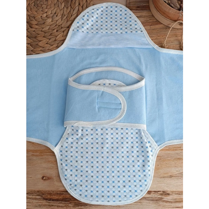 Eterelle Yenidoğan Mutlu Fil Ailesi Nakışlı Çıt Çıt Kapamalı Bebek Kundak Mavi