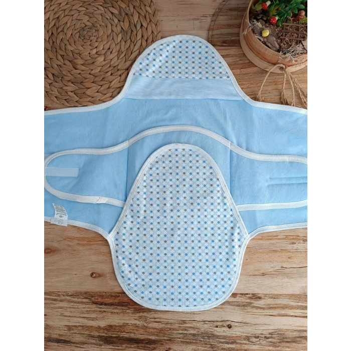 Eterelle Yenidoğan Mutlu Fil Ailesi Nakışlı Çıt Çıt Kapamalı Bebek Kundak Mavi