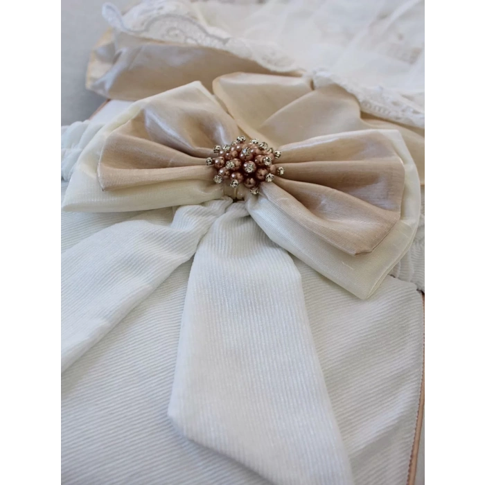 Eterelle Yenidoğan Nil Taç Nakışlı Kumru Kundak Bebek Battaniyesi Sütlü Kahve