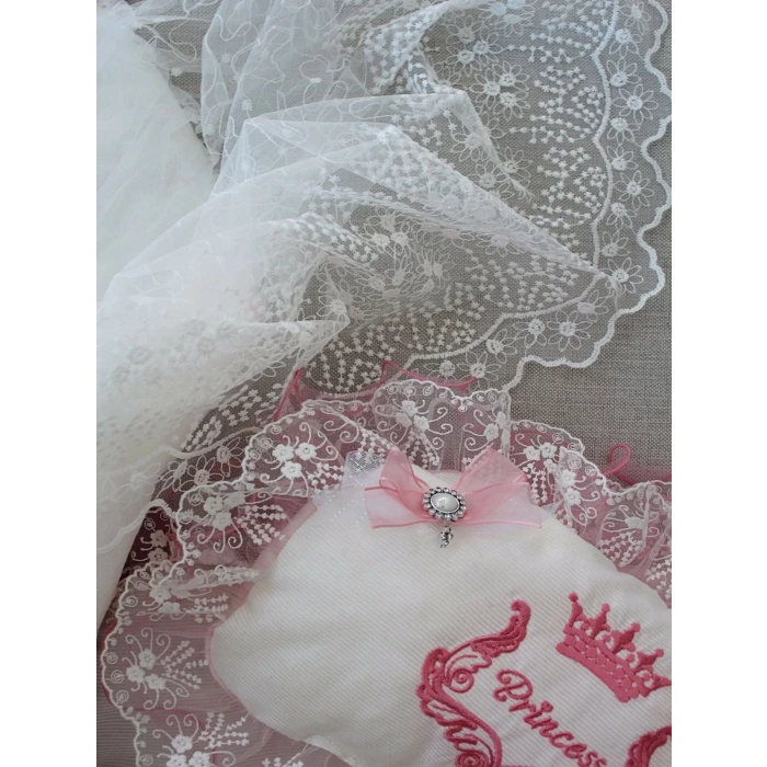 Eterelle Yenidoğan Nil Taç Nakışlı Kundaklı Trilüks 3lü Alt Açma Seti Fuşya