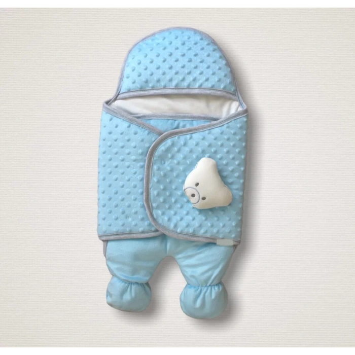 Eterelle Yenidoğan Oyuncaklı Topçikli Kız Erkek Bebek Ayaklı Kundak Bebek Battaniyesi Mavi