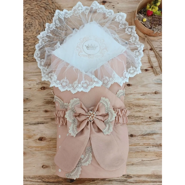 Eterelle Yenidoğan Pamuk Papatya Desenli Trilüks Unisex Kundak Bebek Battaniyesi Kahverengi