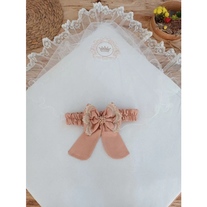 Eterelle Yenidoğan Pamuk Papatya Desenli Trilüks Unisex Kundak Bebek Battaniyesi Kahverengi