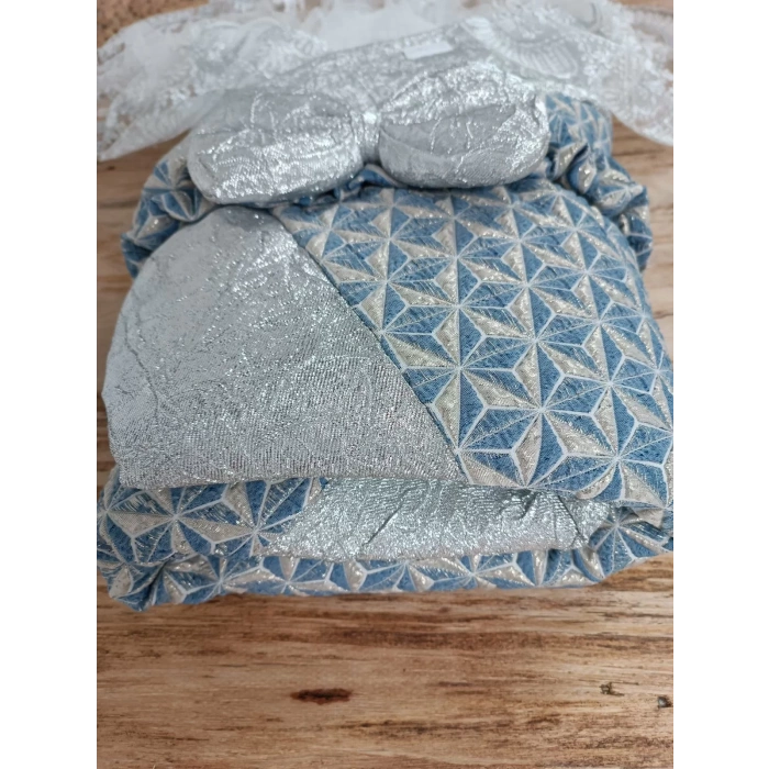 Eterelle Yenidoğan Piramit Desenli Güpür İşlemeli Bebek Battaniyesi Kundak Gümüş