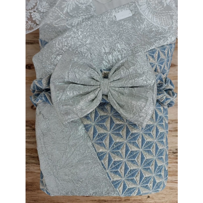 Eterelle Yenidoğan Piramit Desenli Güpür İşlemeli Bebek Battaniyesi Kundak Gümüş