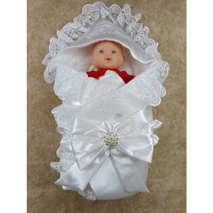 Eterelle Yenidoğan Pırıltı Nakış Detaylı Lüks Kundak Bebek Battaniyesi Ekru