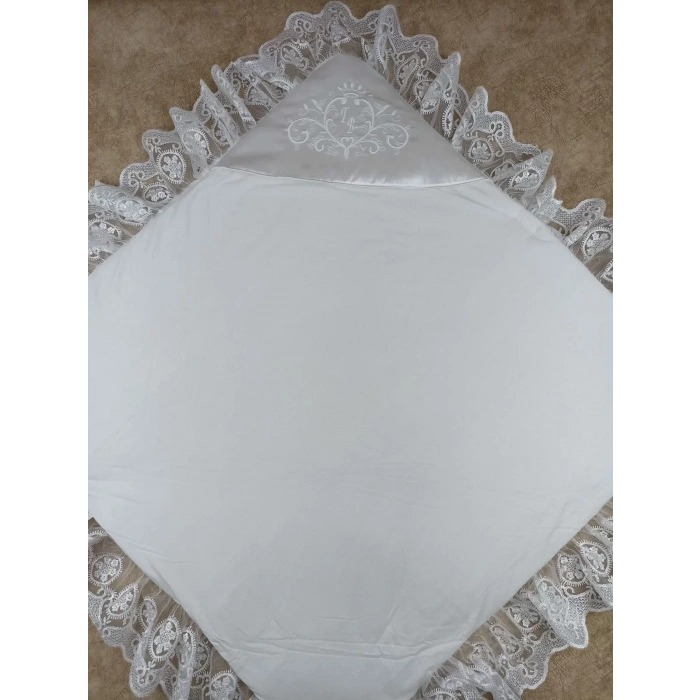 Eterelle Yenidoğan Pırıltı Nakış Detaylı Lüks Kundak Bebek Battaniyesi Ekru