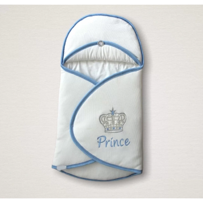 Eterelle Yenidoğan Prince Nakışlı Çizgi Efektli Kız Bebek Klasik Kundak Bebek Battaniyesi Ekru