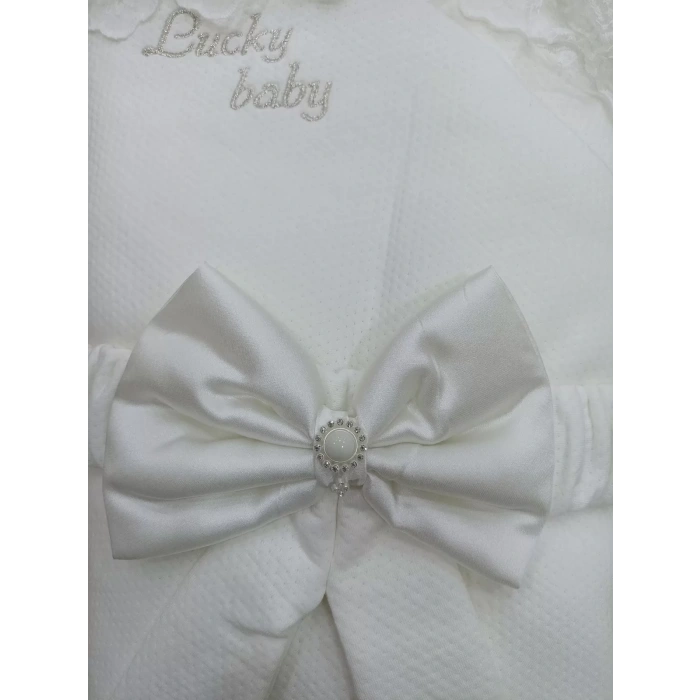 Eterelle Yenidoğan Sahra Taç Lucky Baby Nakışlı Kumru Kundak Bebek Battaniyesi Ekru