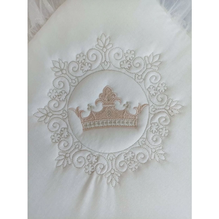 Eterelle Yenidoğan Sahra Taç Nakışlı Plazma Taşlı Güpürlü Fiyonklu Duvaklı Trilüks Kundak Bebek Battaniyesi Sütlü Kahve