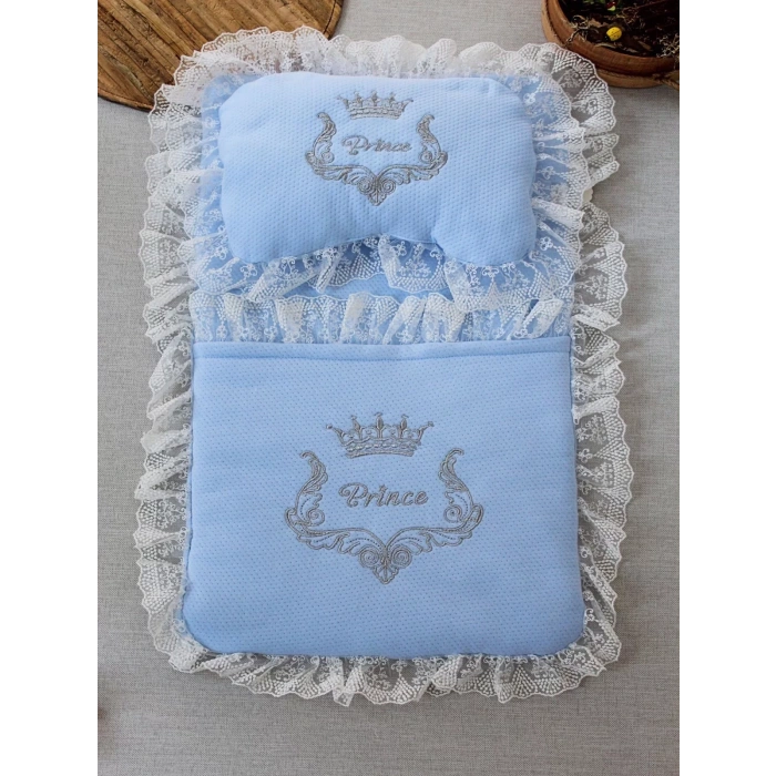 Eterelle Yenidoğan Sahra Taç Nakışlı Trilüks 2li Alt Açma Seti Mavi