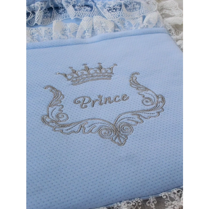 Eterelle Yenidoğan Sahra Taç Nakışlı Trilüks 2li Alt Açma Seti Mavi