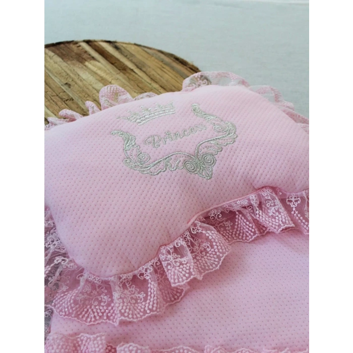 Eterelle Yenidoğan Sahra Taç Nakışlı Trilüks 2li Alt Açma Seti Pembe