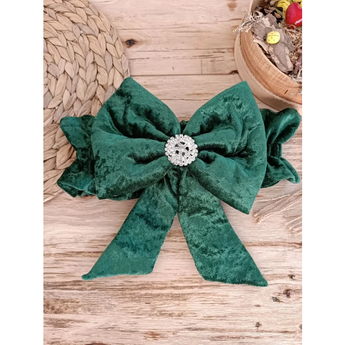 Eterelle Yenidoğan Saray Kadife Taç Nakışlı İnci Fiyonklu Çift Dantel Duvak Trilüks Kundak Bebek Battaniyesi Yeşil