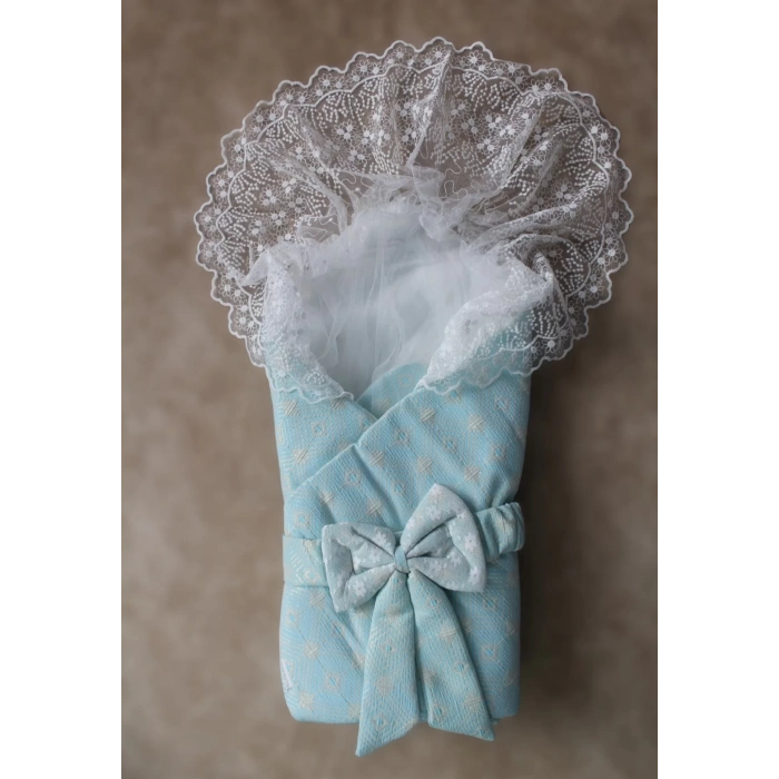 Eterelle Yenidoğan Sedef Kareli Duvaklı Kız Kundak Bebek Battaniyesi Mint Yeşili