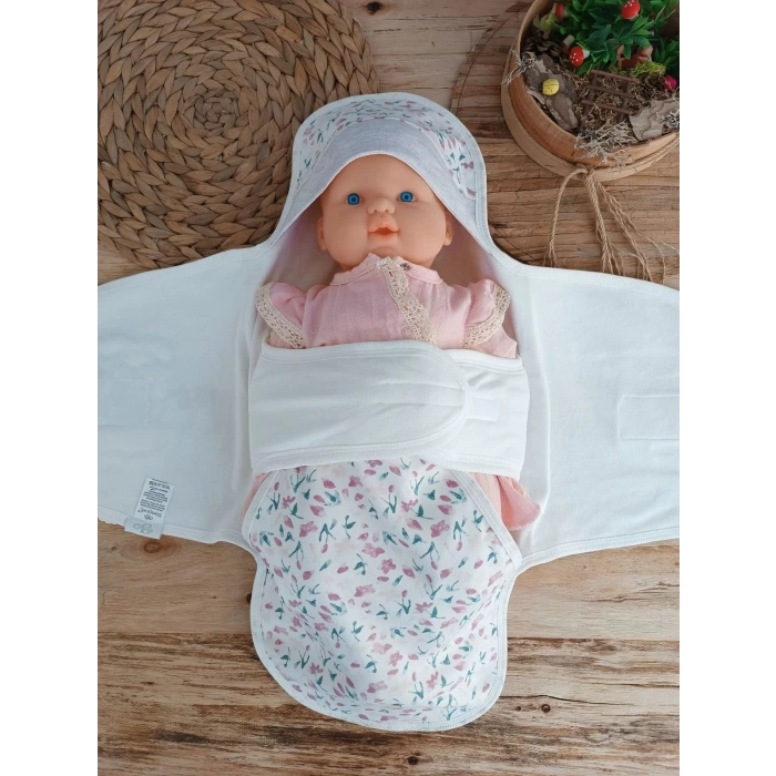 Eterelle Yenidoğan Tavşan Show Nakışlı Çıt Çıt Kapamalı Bebek Kundak Ekru