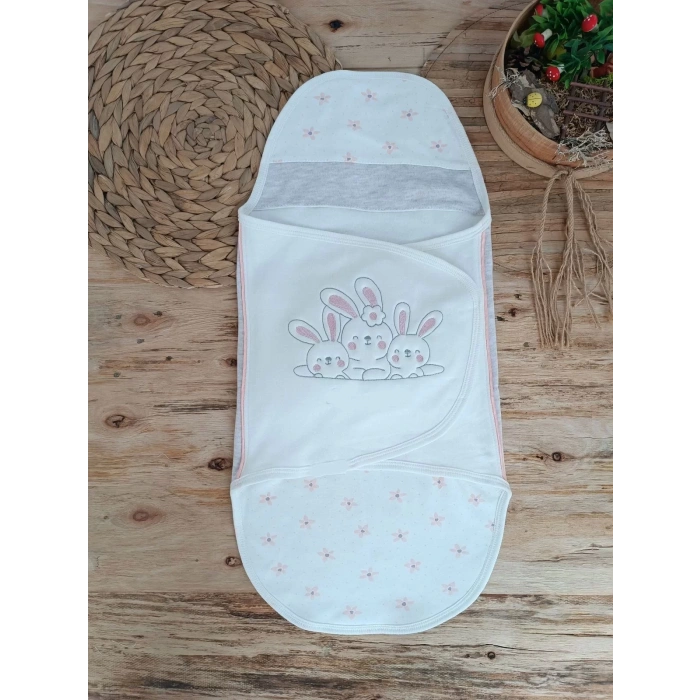 Eterelle Yenidoğan Tavşan Tayfalar Nakışlı Çıt Çıt Kapamalı Bebek Kundak Ekru