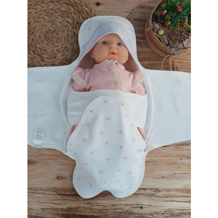 Eterelle Yenidoğan Tavşan Tayfalar Nakışlı Çıt Çıt Kapamalı Bebek Kundak Ekru