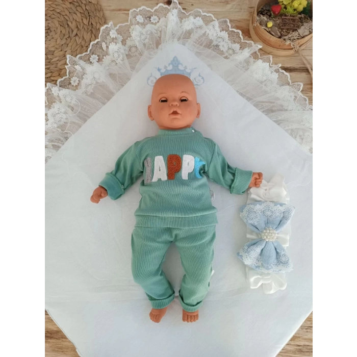 Eterelle Yenidoğan Teri Cotton Taç Nakışlı Prizma Taş Kundak Bebek Battaniyesi Mavi