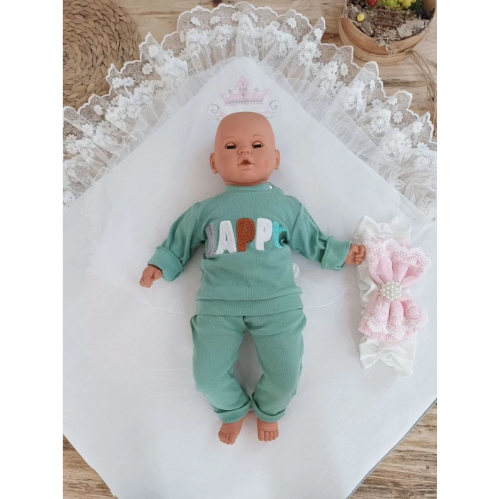 Eterelle Yenidoğan Teri Cotton Taç Nakışlı Prizma Taş Kundak Bebek Battaniyesi Pembe