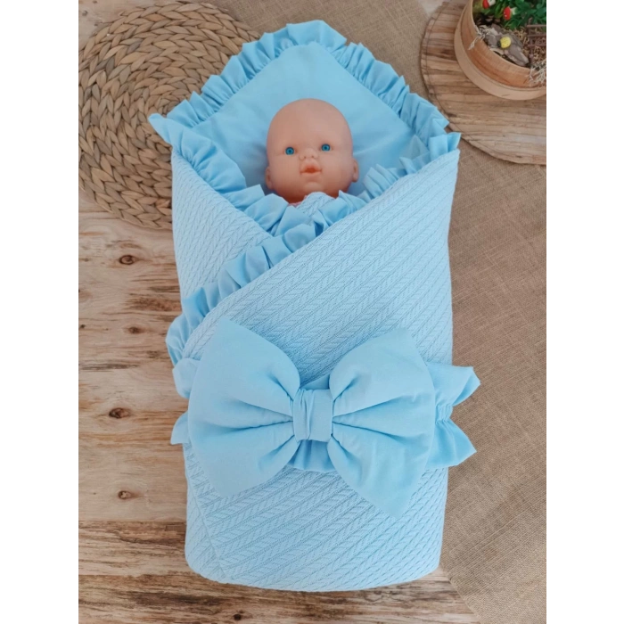 Eterelle Yenidoğan Tericotton Kumaş Multi Mevsimlik Bebek Battaniyesi Kundak Mavi