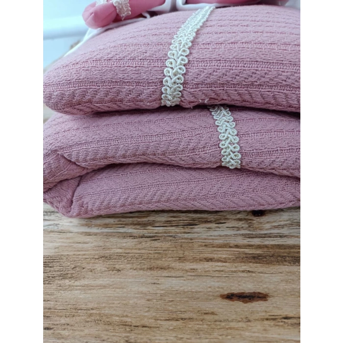 Eterelle Yenidoğan Tericotton Örgülü Trilüx Bebek Battaniyesi Kundak Gül Kurusu
