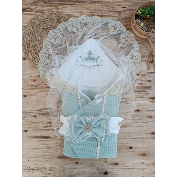 Eterelle Yenidoğan Tericotton Örgülü Trilüx Bebek Battaniyesi Kundak Yeşil