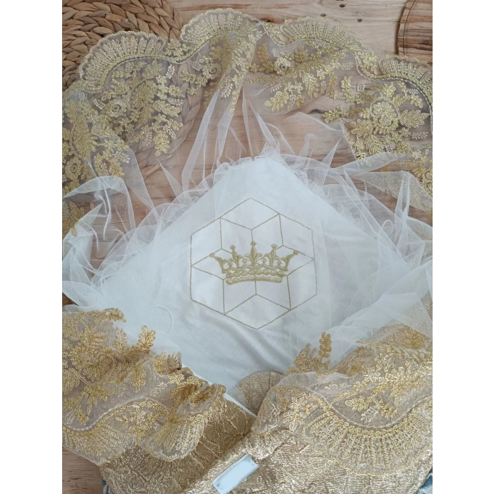 Eterelle Yenidoğan Ultralüks Piramit Desenli Güpürlü Bebek Battaniyesi Kundak Gold