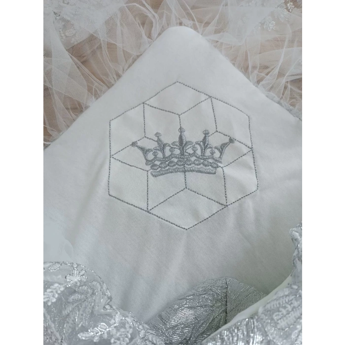 Eterelle Yenidoğan Ultralüks Piramit Desenli Güpürlü Bebek Battaniyesi Kundak Gümüş