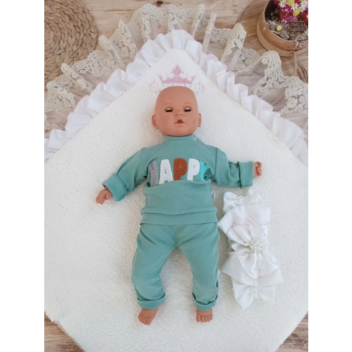 Eterelle Yenidoğan Wool Yün Kumaş Taç Nakışlı Güpür Duvaklı Fiyonk Prizma Taş Unisex Kundak Bebek Battaniyesi Pembe