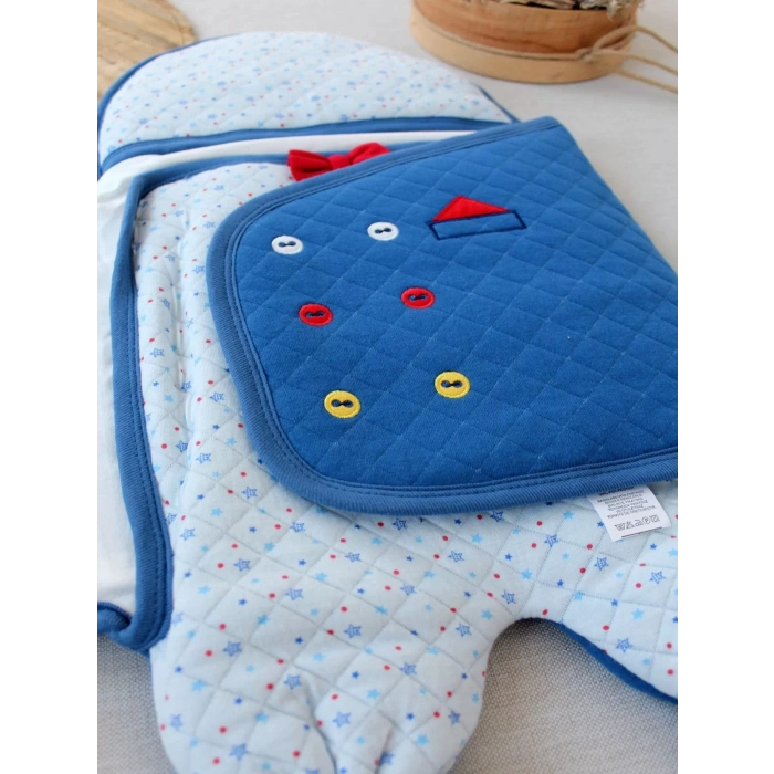 Eterelle Yenidoğan Açılır Kucaklı Smokin Ayaklı Erkek Bebek Kundak Mavi