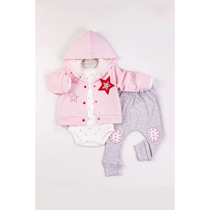 Eterelle Yıldız Nakışlı Kapişonlu Kız Bebek Takımı
