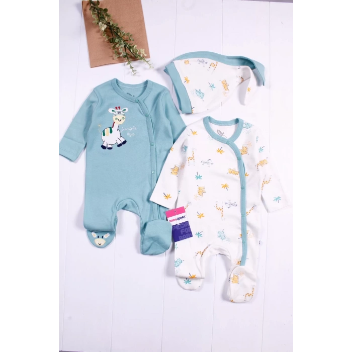 Eterelle Zürafa Nakışlı Erkek Bebek 4lü Tulum Seti