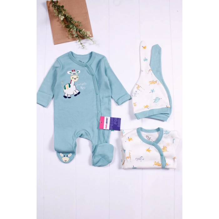 Eterelle Zürafa Nakışlı Erkek Bebek 4lü Tulum Seti