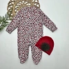 Eterelle 0-3-6-9 Ay Leopar Baskılı Tam Boy Çıtçıtlı Patikli Güllü Boneli Kız Bebek Tulumu Bordo