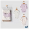 Eterelle 3lü Naturel Çiçekli Bebek Badi Zıbın - Beyaz Lila %100 Pamuk