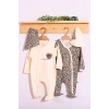 Eterelle Açık Kahve Leopar Desenli Kız Bebek 4lü Tulum Seti