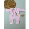 Eterelle 6-9 12-18 18-24 24-36 Ay Animal Nakışlı Bal Peteği Kumaş Es Fermuarlı Kız Bebek Tulumu Pembe