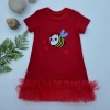 Eterelle 1-2-3 Yaş Arıcık Nakışlı Eteği Fırfırlı Jile Kız Çocuk Elbisesi Kırmızı