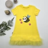 Eterelle 1-2-3 Yaş Arıcık Nakışlı Eteği Fırfırlı Jile Kız Çocuk Elbisesi Sarı