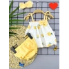 Eterelle 3-6-9-12 Ay Bandajlı Ve Kilotlu Ananas Desenli Askılı 3lü Kız Bebek Elbisesi Sarı