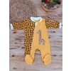 Eterelle 0-3 3-6 Ay Boy Fermuar Zürafa Nakışlı Kız Erkek Bebek Tulum Sarı