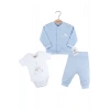 Eterelle Bulut Nakışlı Hırkalı % 100 Pamuk Erkek Bebek Takım