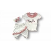 Eterelle 6-9 9-12 12-18 Ay Çiçek Nakışlı Roman Şalvar Bandanalı Kısa Kollu Sweat 3lü Kız Bebek Takımı Pudra