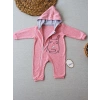 Eterelle 6-9 9-12 Ay Ef Çizgi Boy Fermuarlı Tavşan Nakışlı Kapşonlu Kız Erkek Bebek Tulumu Pembe